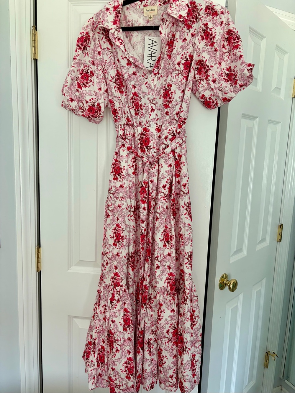 Peach Love California Red and White Floral Maxi Dress